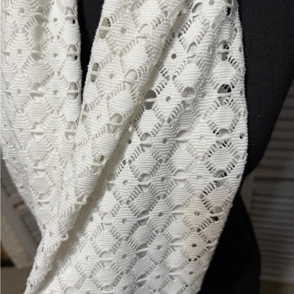 Elegant White Eyelet Crochet Lace Infinity Scarf